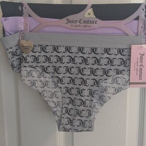 Juicy Couture Panty Set 3 Pack NWT Size M Logo Bikini Black Purple Gray